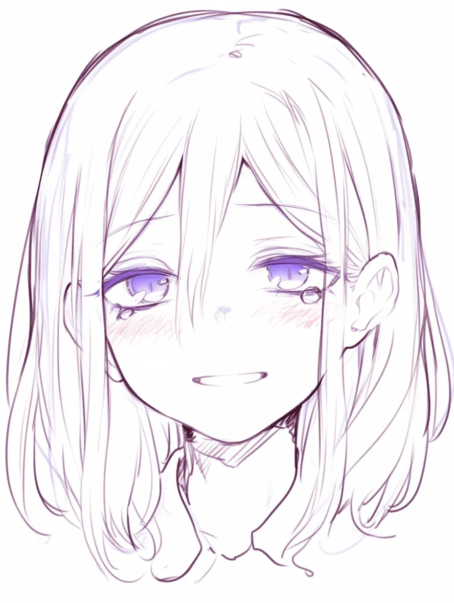 かわいい顔の涙描き方｜【基本構造】目元を大きく描き、涙をためる描き方で、口元はわずかに震えるラインで表現しています。<br>【演出の方向性】瞳を潤ませ光を強調することで切なさと愛らしさを共存させます。守ってあげたくなる印象に変化します。<br>