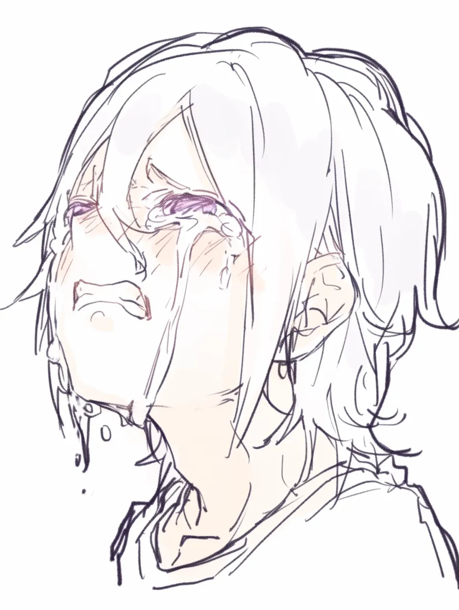 泣き顔　男の激しい嗚咽｜【基本構造】口を大きく開き、眉を思い切り歪ませた描き方で、全身を使って泣き叫ぶ表情です。<br>【演出の方向性】涙と歪んだ顔の線を強調し、強烈な絶望感を演出。見る者に感情を突き刺すような迫力があります。<br>