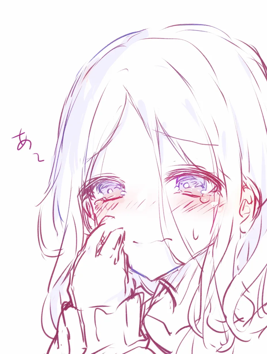泣き顔　女の子の涙をこらえる仕草｜【基本構造】片手で口を覆い、瞳に涙をためた描き方。肩をすぼめ、表情は抑制されています。<br>【演出の方向性】泣きたくない気持ちと抑えきれない感情のせめぎ合いを表現。観る者に切なさを感じさせます。<br>