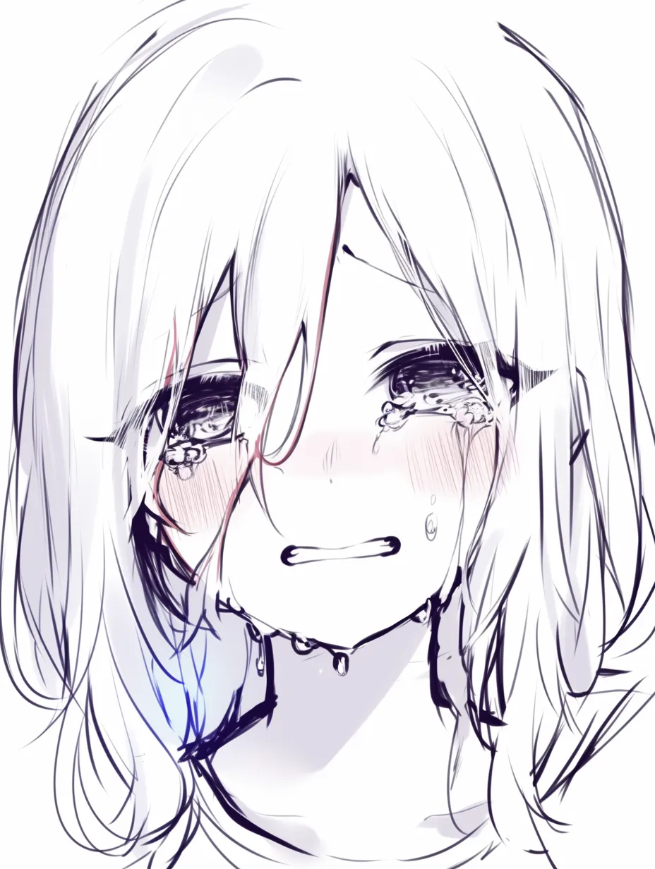 泣き顔　女の子の震える正面顔｜【基本構造】肩をすぼめ、正面を向いた描き方で、口を小さく開き涙をこぼしています。髪は前方に垂れています。<br>【演出の方向性】声を殺して泣く表情により、耐える強さと脆さの両方を演出。共感を誘う迫真性があります。<br>