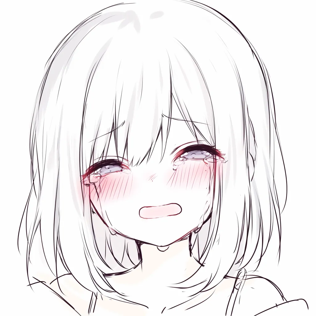 泣き顔　女の子の微笑混じり｜【基本構造】正面を向きつつ、口角を少し上げる描き方。涙で濡れた目元と赤い頬が印象的です。<br>【演出の方向性】泣きながら微笑むことで、安心や感謝を含んだ複雑な心情を伝える。温かみのある余韻を残します。<br>