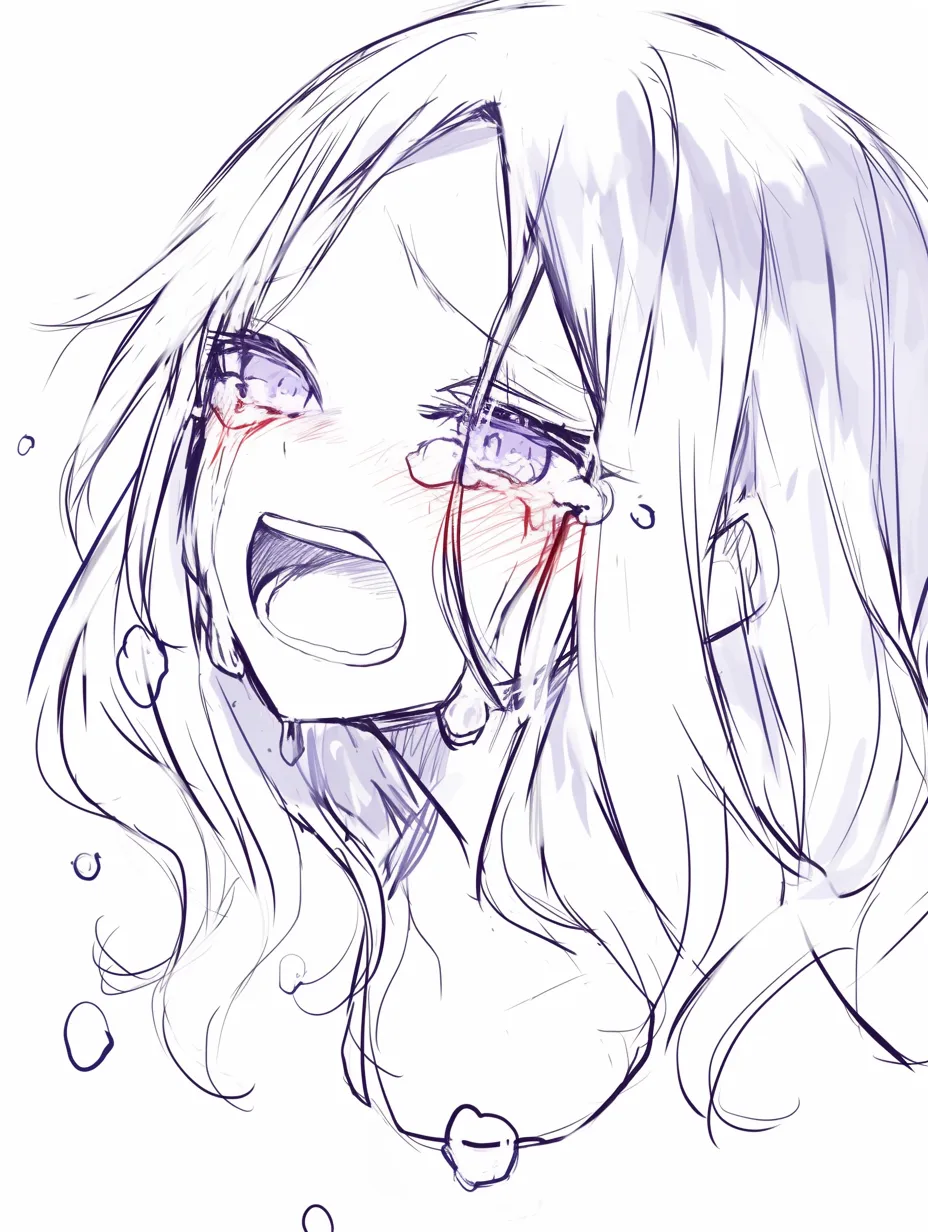 泣き顔　女の子の叫び声｜【基本構造】横顔を大きく開けた口で描き方をとり、涙が目尻からあふれています。首筋にも緊張感があります。<br>【演出の方向性】絶叫に近い泣き声を強調し、強い悲しみや喪失をダイナミックに表現しています。<br>