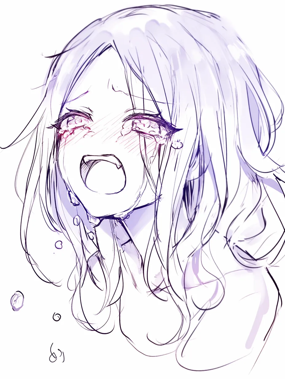 泣き顔　女の子の涙をこらえられない姿｜【基本構造】顔全体に力が入り、瞳を潤ませた描き方。涙は大量に流れ、口は半開きに歪んでいます。<br>【演出の方向性】感情を堪えられない状態を強調し、観る者に共感や切迫感を伝えます。<br>