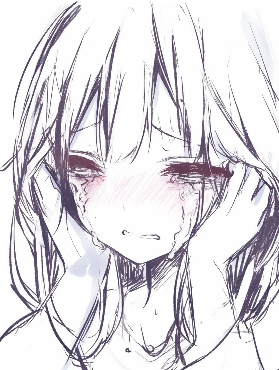 泣き顔　女の子の耳を押さえる仕草｜【基本構造】両手で耳を覆い、伏し目で涙を流す描き方。髪が乱れ、口元は小さく引き結ばれています。<br>【演出の方向性】声を聞きたくない拒絶や苦しみを演出し、心理的な圧迫感を示す表現です。<br>