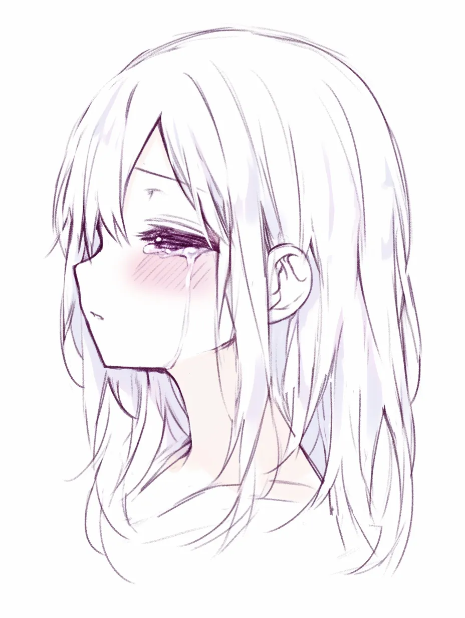 泣き顔　女の子の無表情横顔｜【基本構造】横顔を淡々と描き方に収め、涙は静かに頬を伝います。表情筋はほとんど動いていません。<br>【演出の方向性】感情の表出を抑え、涙だけが感情の証となる。冷静さと儚さを両立させた表現です。<br>