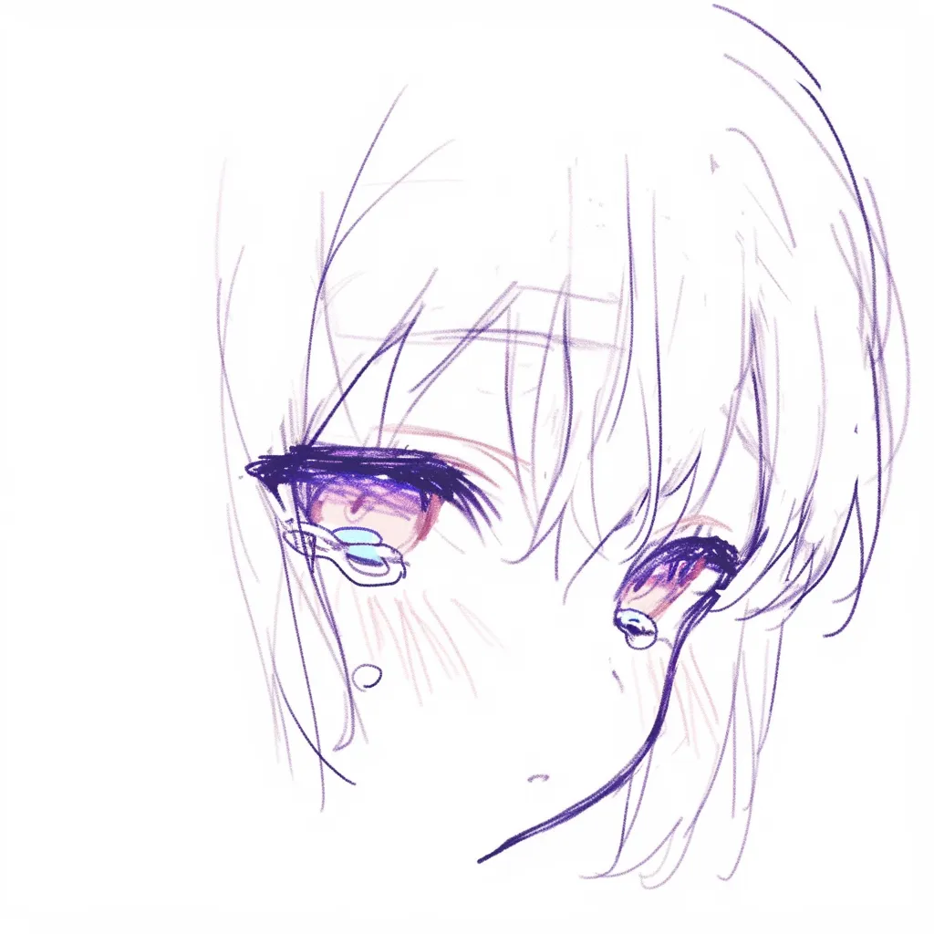 涙の女の子伏し目｜【基本構造】視線を伏せる描き方で、まぶたを厚めに描き、頬をなぞるように涙を流しています。髪は緩やかに顔にかかる配置。<br>【演出の方向性】瞳を半分閉じることで感情を抑える雰囲気を強調し、流れる涙が静かな悲しみを際立たせています。<br>
