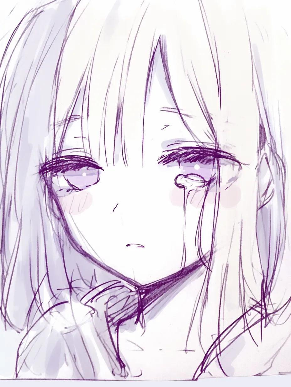 絶望顔の少女虚ろ｜【基本構造】正面から目を半開きにする描き方で、口元をわずかに開けています。髪は乱れを強調。<br>【演出の方向性】焦点を失った視線と涙が、感情が抜け落ちたような虚無的な絶望を表現しています。<br>