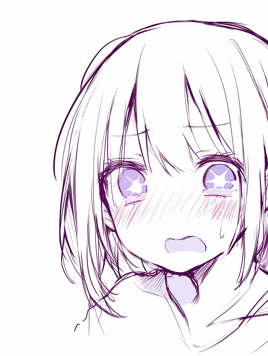 恥ずかしい顔のうつむき｜【基本構造】視線を横に逸らし、口元を震えるように描き方を整理し、頬の赤みを強調した構図です。<br>【演出の方向性】瞳に涙をにじませ、顔の角度を下げることで羞恥と不安が同時に表れます。ためらいや逃げたい気持ちを感じさせる演出です。<br>