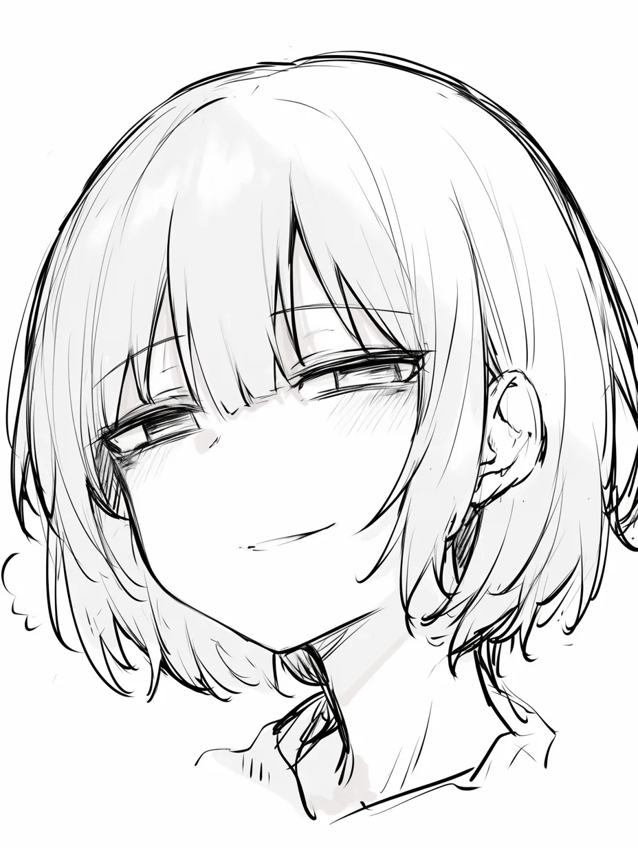 ドヤ顔の微笑み｜【基本構造】顎を少し上げ、半目で相手を見下ろす描き方により、顔の輪郭を強調しています。口角を上げた薄い笑みが余裕を示しています。<br>【演出の方向性】瞳を細めることで冷静さと優越感を表現し、微妙な赤みが自信の熱を添えています。得意げで勝ち誇った雰囲気を放ちます。<br>