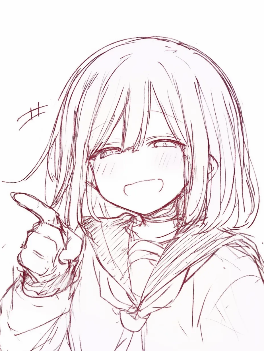 かわいいドヤ顔のくつろぎ｜【基本構造】体をやや傾け、ラフな姿勢を描き方で組み込み、口元はリラックスした笑みを形作っています。<br>【演出の方向性】余裕のある笑みと柔らかい目線が安心感を与え、勝気さを控えめにして親しみやすさを前面に出しています。<br>