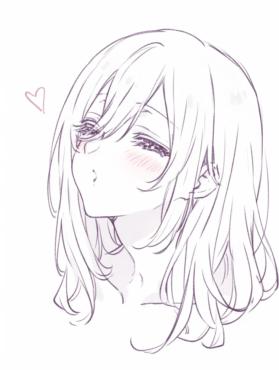 キス顔の挑発｜【基本構造】首を反らし、流れる髪と半眼を組み合わせた描き方です。口元は強めに尖らせ、上から見下ろす角度になっています。<br>【演出の方向性】余裕のある笑みと赤みが混ざり合い、積極的で挑発的な甘さを強調しています。<br>