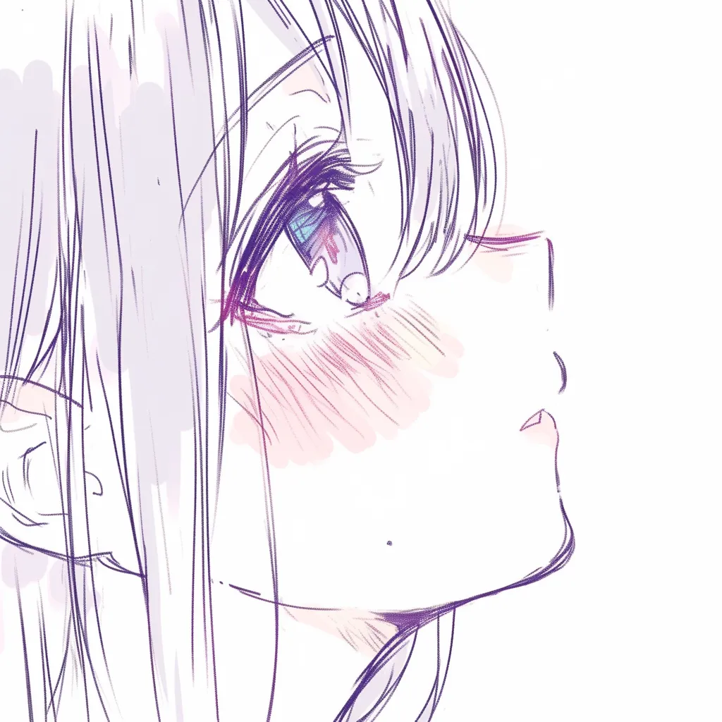 かわいい目の見上げ｜【基本構造】首を仰ぎ上げる描き方で、視線が斜め上へ伸びる構図を採用し、大きめの瞳を強調しています。<br>【演出の方向性】頬の赤みと瞳の透き通るグラデーションが合わさり、憧れや期待感を秘めたかわいらしい雰囲気を演出しています。<br>