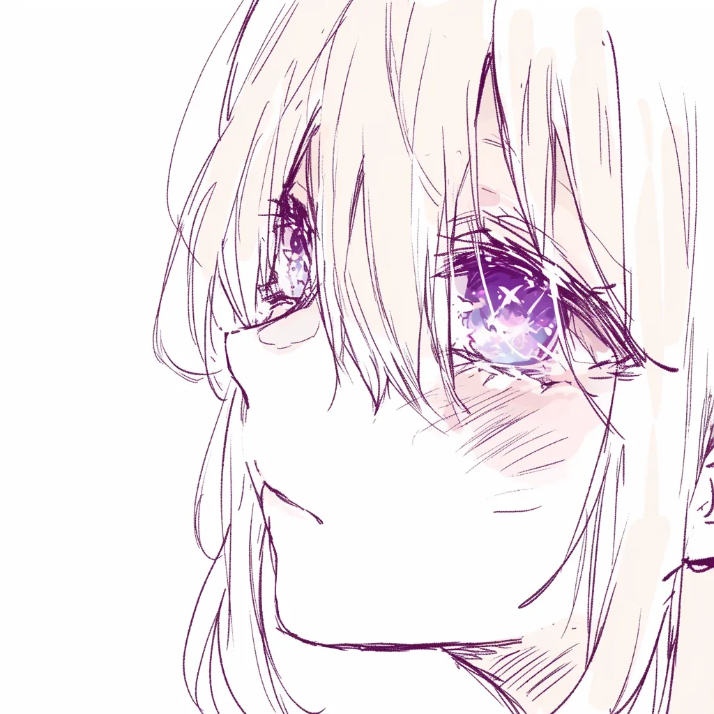 綺麗な目の憂い｜【基本構造】髪に隠れる横顔を基盤にした描き方で、伏し目がちな視線を組み込んでいます。<br>【演出の方向性】瞳の輝きが抑えめに処理され、沈黙の中に憂いや孤独感を漂わせる演出効果を持っています。<br>