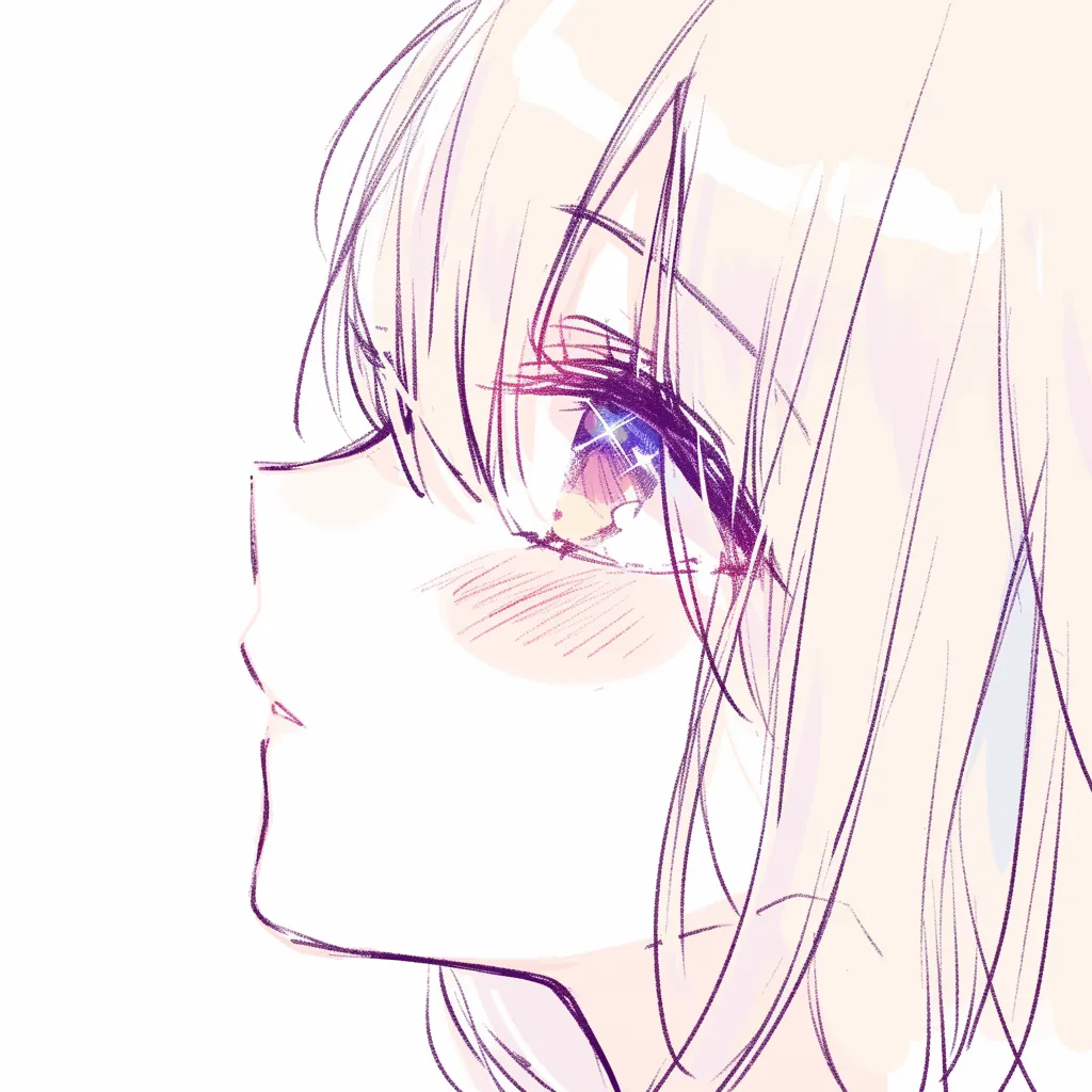 宝石瞳の微笑み｜【基本構造】頬をわずかに染めた横顔を描き方で構成し、瞳には星型のハイライトを組み込んでいます。<br>【演出の方向性】光の交差が宝石のカットを思わせ、柔らかな笑みと合わさって可憐さと神秘性を引き立てています。<br>