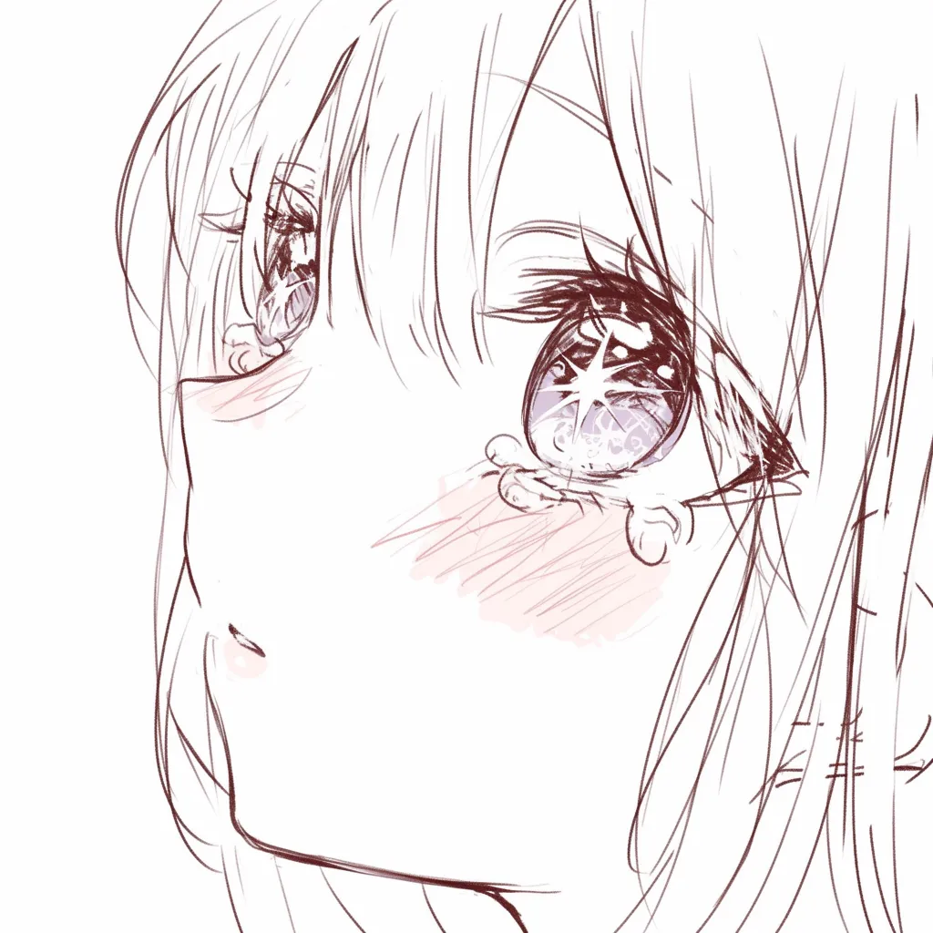 宝石瞳の見上げ｜【基本構造】上目遣いの横顔を描き方に取り入れ、瞳に星型の光を強調しています。<br>【演出の方向性】強いハイライトが驚きや憧れを強く表現し、視線に純粋なときめきを宿しています。<br>