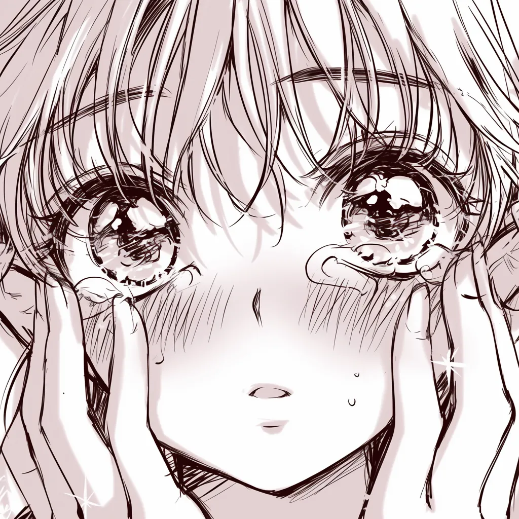 少女マンガの驚きの瞳｜【基本構造】正面に近いアングルで両手を頬に添え、見開いた瞳を大きく描き方に反映しています。<br>【演出の方向性】光の反射を増やし、汗や赤みを加えることで驚きと緊張が混じる瞬間をドラマチックに演出しています。<br>