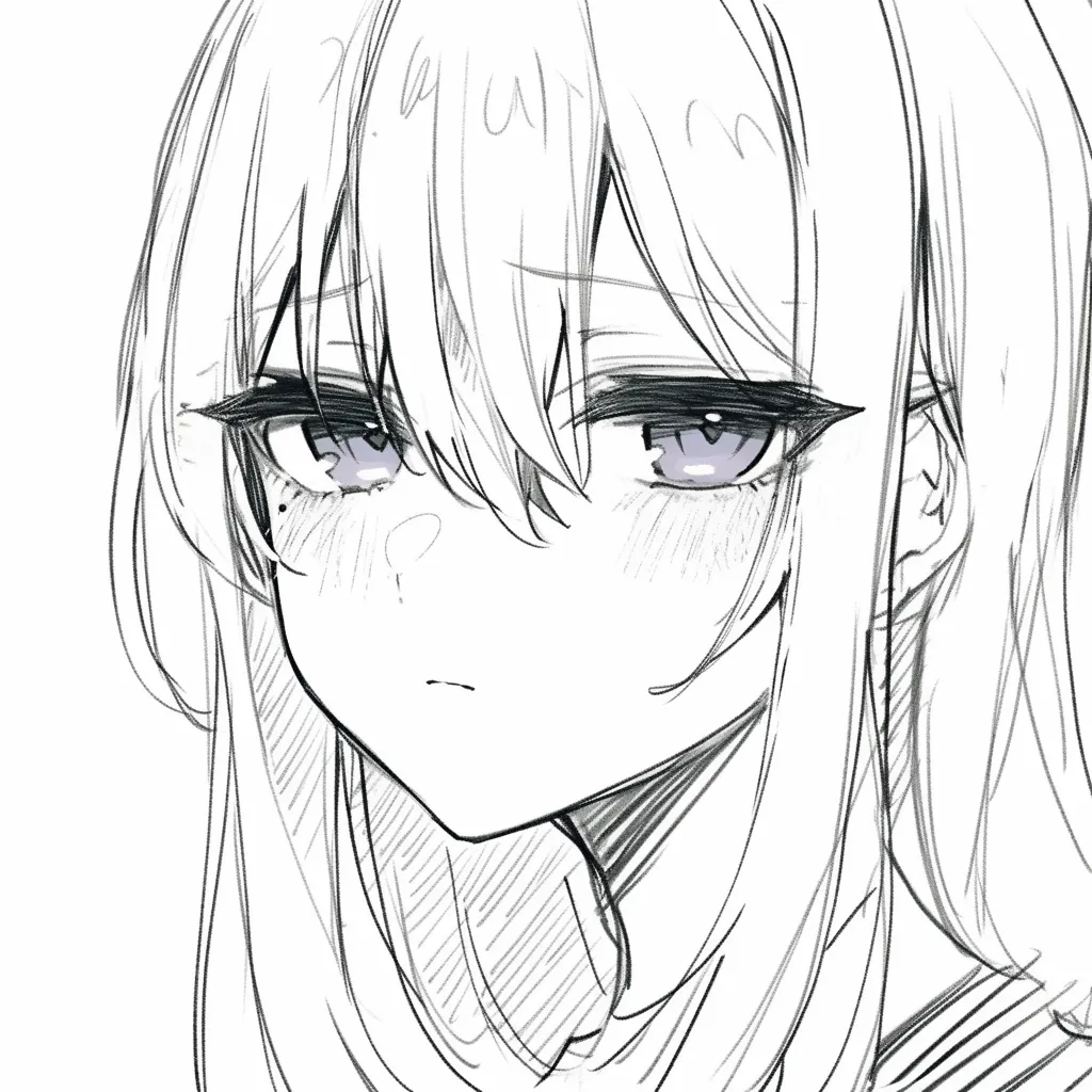 つり目の虚無感｜【基本構造】髪を垂らし正面から描き、瞳を半開きで目尻を引き上げる描き方です。<br>【演出の方向性】焦点の定まらない視線と吊り目が組み合わさり、倦怠や無気力さを伝える表現になっています。<br>