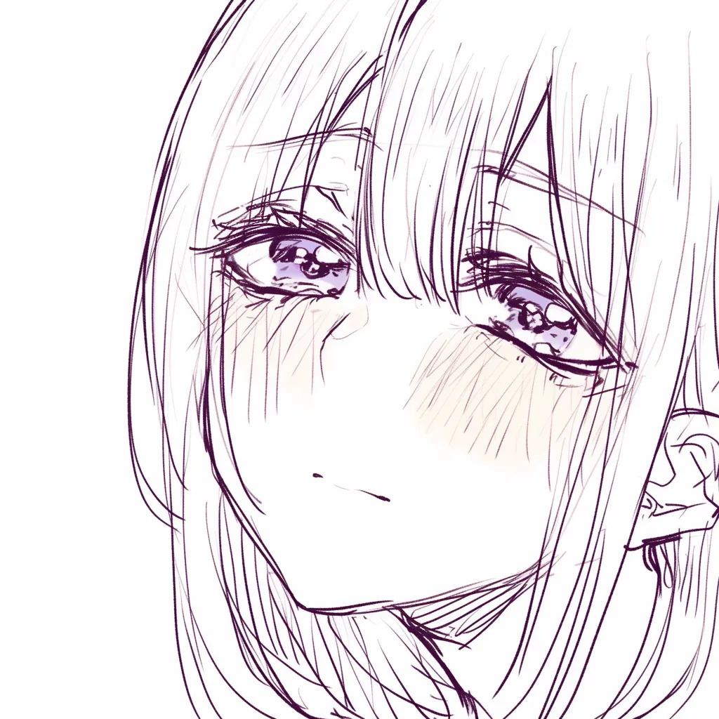 タレ目の儚さ｜【基本構造】視線をやや上げ、目尻を下げた描き方で、口元を閉じて静かな印象にまとめています。<br>【演出の方向性】半端に力の抜けた目元が、かすかな弱さや憂いを感じさせ、儚げな雰囲気を作り出します。<br>