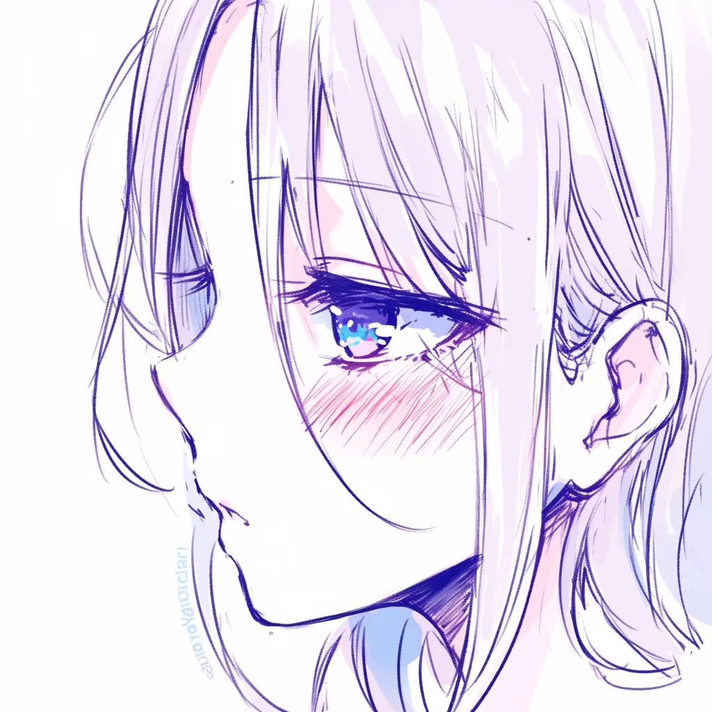 タレ目の横顔｜【基本構造】横顔に近い角度で、目尻を下げつつ細く描く描き方にしています。<br>【演出の方向性】伏し目がちな表情が控えめな雰囲気を生み、繊細で内省的な印象を漂わせています。<br>