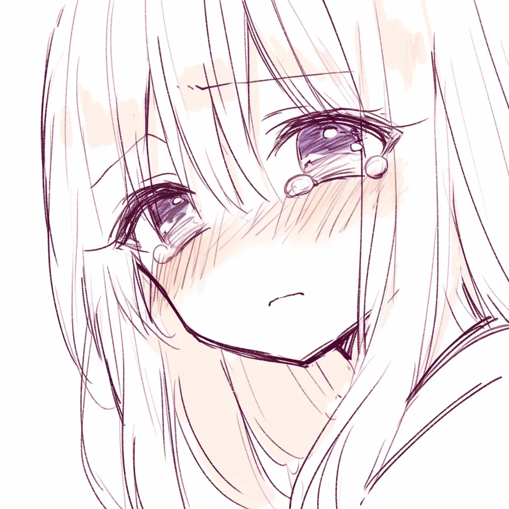 タレ目の涙｜【基本構造】正面寄りで目尻を下げ、大粒の涙を描く描き方です。<br>【演出の方向性】赤らんだ頬と潤む瞳が切なさを増幅し、守ってあげたくなる印象を与えます。<br>