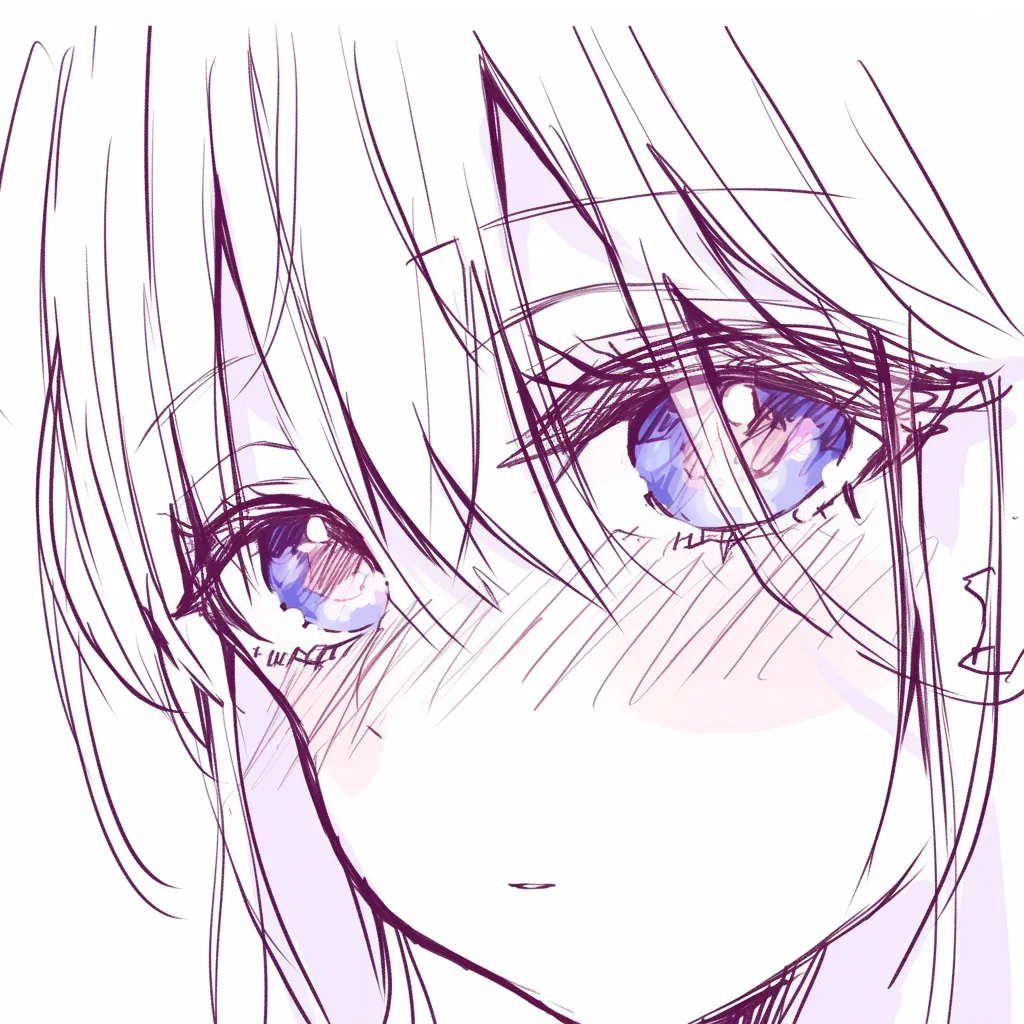 タレ目の視線｜【基本構造】瞳をやや大きく、目尻を下げながら描き方をまとめています。<br>【演出の方向性】青みを帯びた輝きが、純粋さと無防備さを引き立てています。<br>