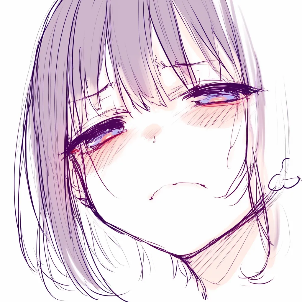 半目の泣きそうな顔｜【基本構造】眉を内側に寄せ、瞼を下げて半目にする描き方で、口元を震えるように歪めています。構図はやや俯き気味。<br>【演出の方向性】潤んだ瞳と赤らんだ頬により、泣き出す寸前の緊張感を演出。感情の爆発を直前で止めた繊細な状態を描いています。<br>