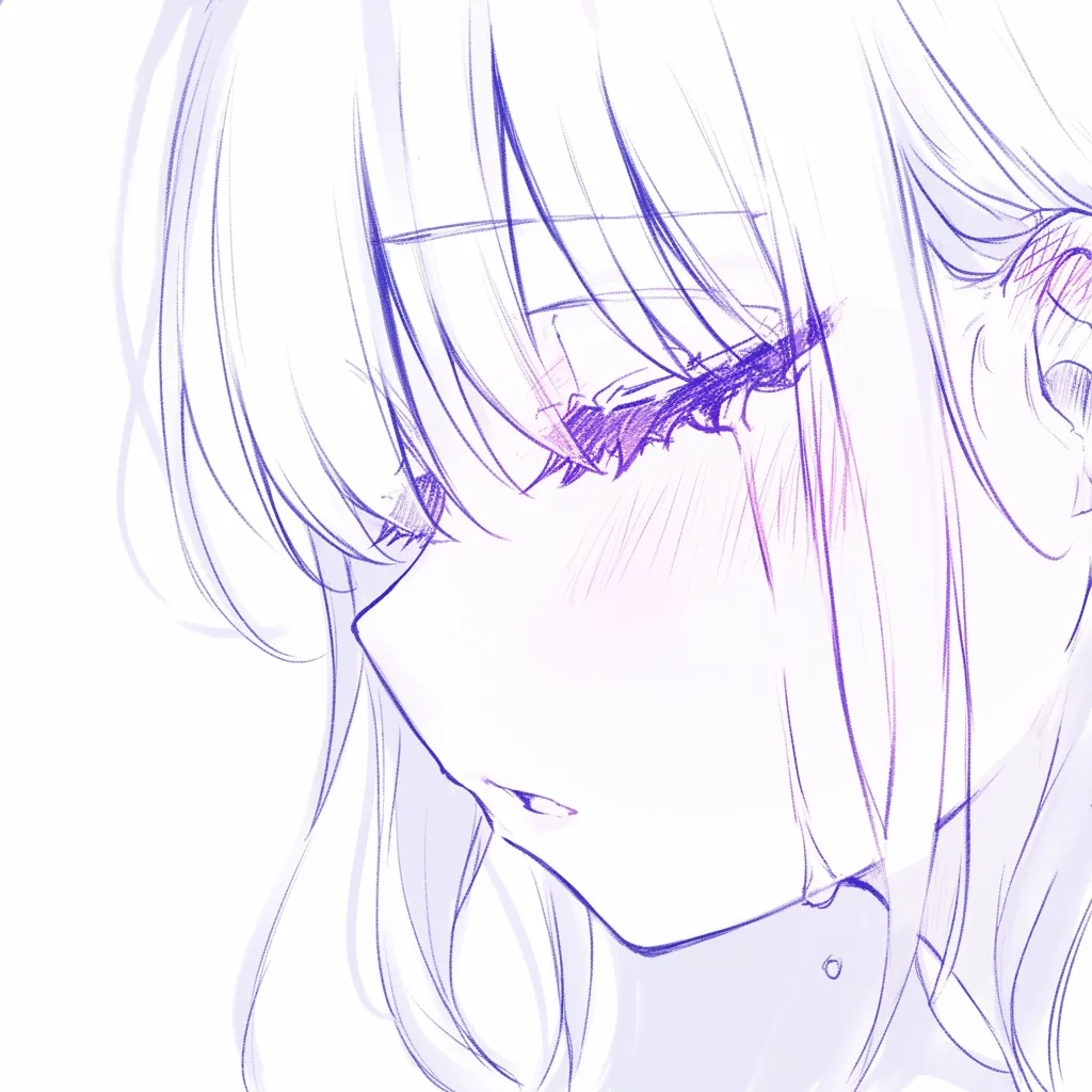 目を瞑るの沈黙｜【基本構造】横顔で瞼を閉じ、髪が頬にかかるように描き方を設定しています。口は小さく閉じられ、首筋がやや強調されています。<br>【演出の方向性】閉じた目と下向きの表情が、物思いや内向きの感情を表現。影の配置が加わることで、寂しげで繊細な印象になります。<br>