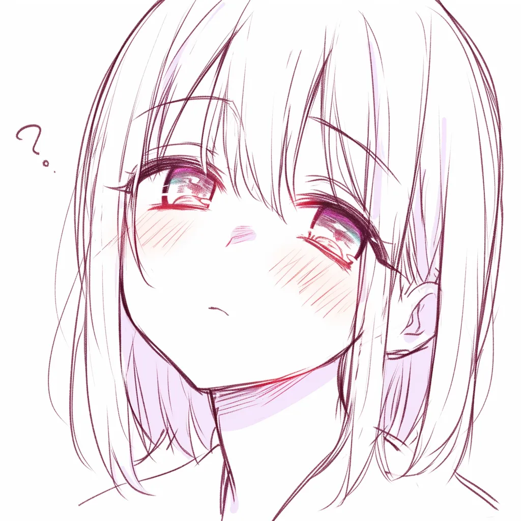 鼻の上目遣い描き方｜【基本構造】顎を引いて視線を上げる構図で、鼻先を小さく描き方に収め、鼻筋は省略気味に調整しています。<br>【演出の方向性】視線と組み合わせることで無防備さや甘さが前面に出ます。少女らしい柔らかさを印象づける演出です。<br>