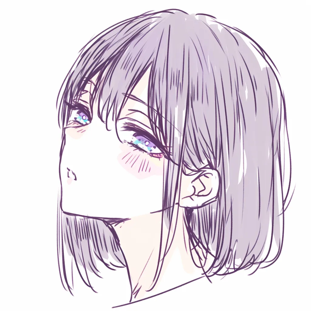 鼻の無気力描き方｜【基本構造】顔の重心を下げ、鼻筋を淡いラインで簡潔に描き方を整理しています。鼻先は小さく影で表現されています。<br>【演出の方向性】全体に力の抜けた描写が鼻の存在感を薄め、無気力や倦怠感を伝える効果があります。視線との相乗で脱力感が際立ちます。<br>