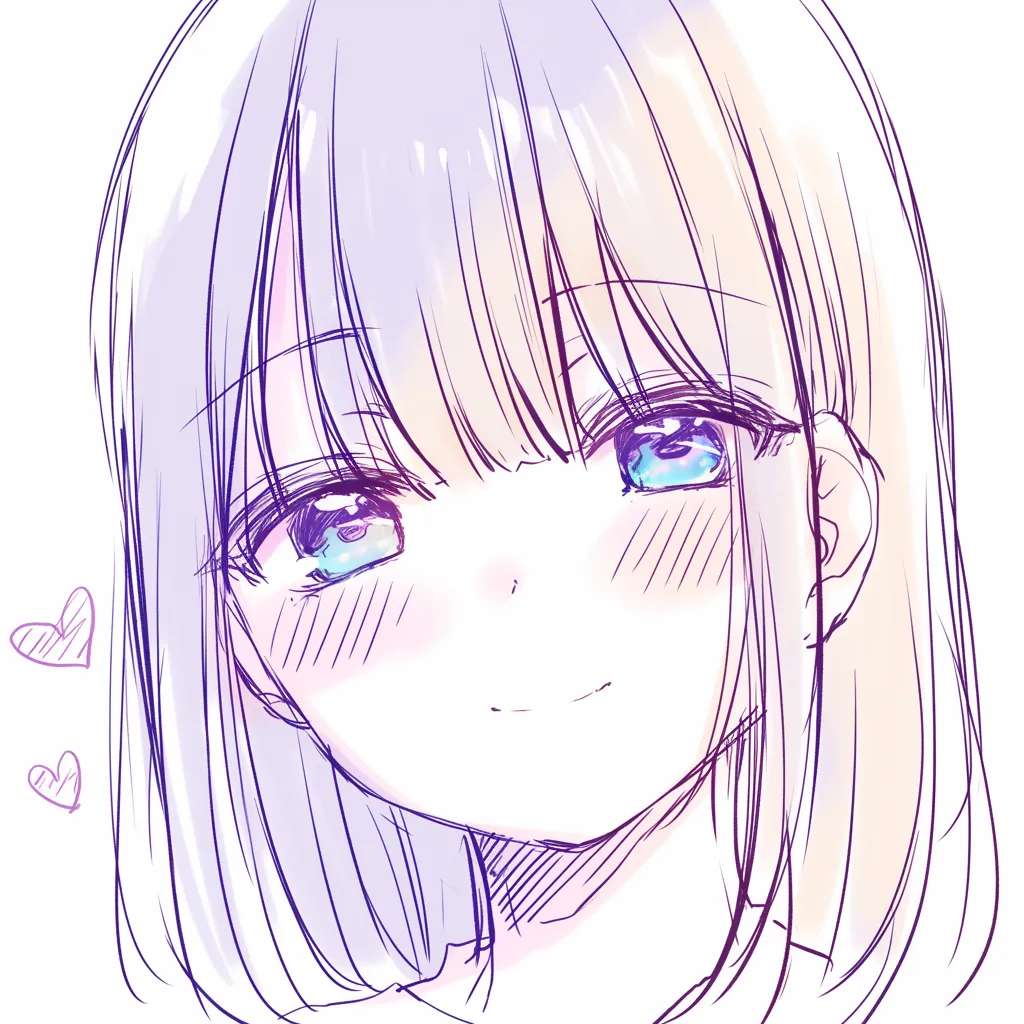 かわいい鼻の笑顔描き方｜【基本構造】丸みのある鼻先を控えめに描き方として整理し、正面の安定したバランスで配置しています。鼻筋は省略気味で、頬の膨らみと自然に繋がっています。<br>【演出の方向性】柔らかな赤みやハートの記号を添えることで、可愛らしさや幸福感を視覚的に補強しています。全体に明るく親しみやすい印象を与えます。<br>