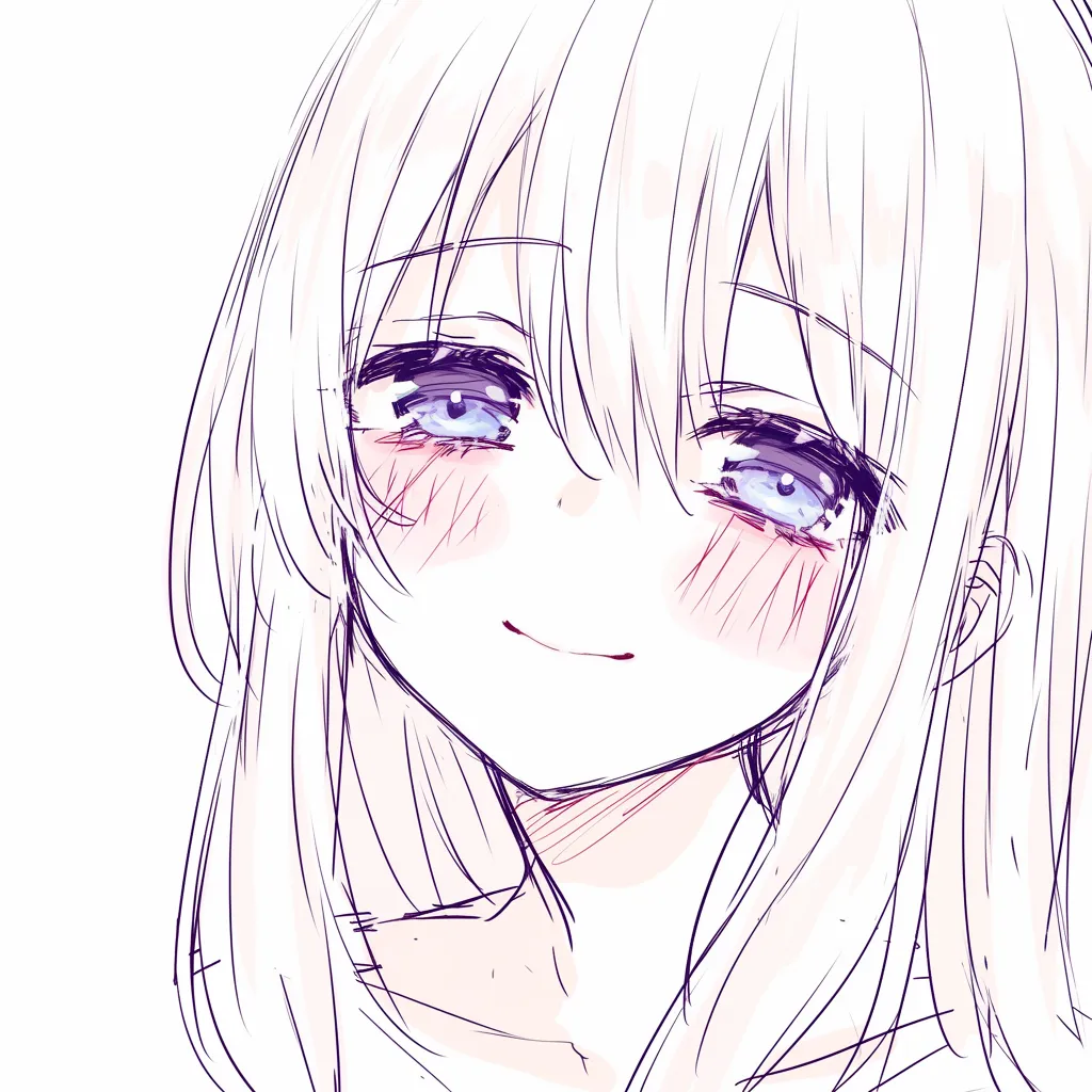 かわいい鼻のほころび描き方｜【基本構造】口元をわずかに緩めた表情に合わせ、鼻先を丸み重視で描き方を整理しています。鼻筋は柔らかく途切れさせています。<br>【演出の方向性】頬の赤みと目元の細かな変化が、微笑みと共に鼻の存在感を補います。あどけなさを含んだ幸福感の演出に繋がります。<br>