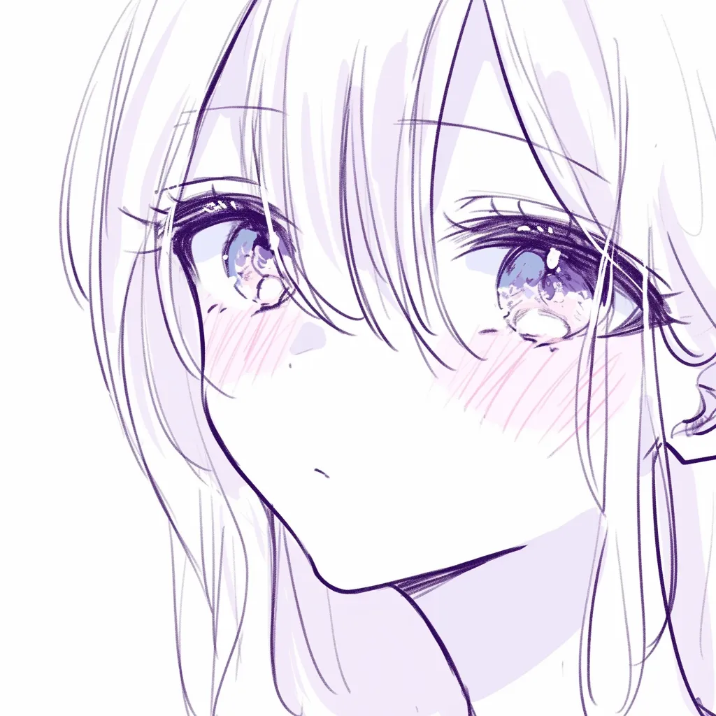 かわいい鼻の伏し目描き方｜【基本構造】視線を落とした構図に合わせ、鼻筋を短めに処理する描き方です。輪郭の線は淡く、目元から頬へのつながりを意識しています。<br>【演出の方向性】伏し目と赤みが組み合わさることで、恥じらいや可憐さを強調します。控えめな鼻が表情の柔らかさを後押ししています。<br>