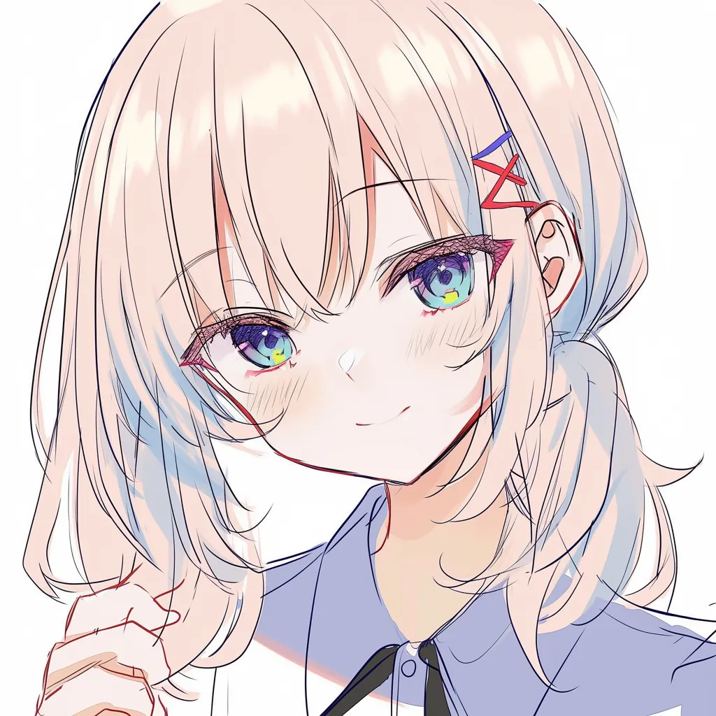 鼻ハイライトのアクセント描き方｜【基本構造】正面の鼻に小さな点のハイライトを配置する描き方で、鼻筋はほとんど省略されています。<br>【演出の方向性】控えめな光沢が、さりげないアクセントとして機能します。主張しすぎずに表情全体を引き立てる効果を持ちます。<br>