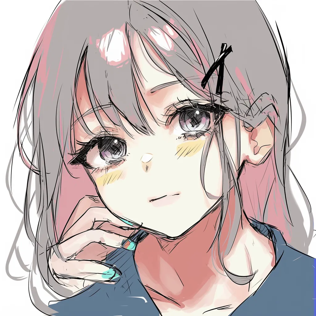 鼻ハイライトの表情補助描き方｜【基本構造】小さな鼻の上に涙や赤みと合わせたハイライトを描き方で配置し、最小限の線でまとめています。<br>【演出の方向性】涙や赤面と組み合わせることで、鼻の存在感が感情表現を支える形になります。儚げなニュアンスを深めます。<br>