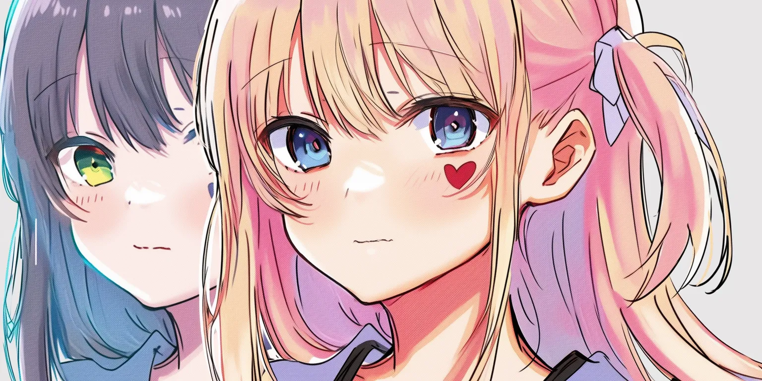 鼻ハイライトの正面描き方｜【基本構造】正面からの構図で鼻先を小さく点で示し、その上に白いハイライトを丸く置く描き方です。線は最小限で省略気味です。<br>【演出の方向性】中央の光が鼻の存在を自然に強調し、清潔感や透明感をもたらします。頬の赤みと合わせることで幼さや愛らしさが強調されます。<br>