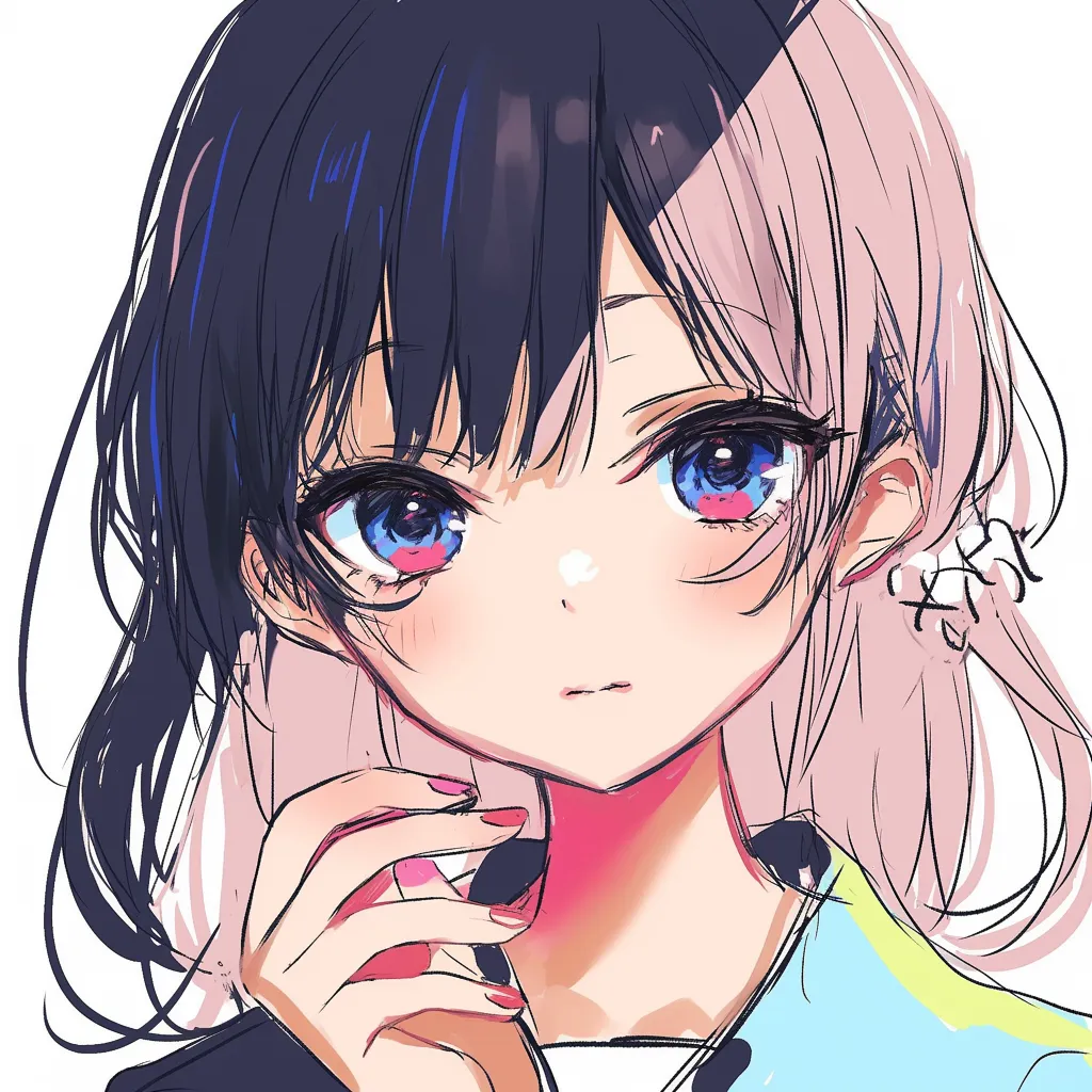 鼻ハイライトの斜め顔描き方｜【基本構造】斜め方向からの視点で、鼻の丸み部分に強い光を当てた描き方です。鼻筋は省略され、点的な光で立体を補っています。<br>【演出の方向性】斜めに置かれたハイライトが顔の傾きを自然に伝え、可憐さや繊細さを表現します。視線を引き寄せるアクセントにもなります。<br>