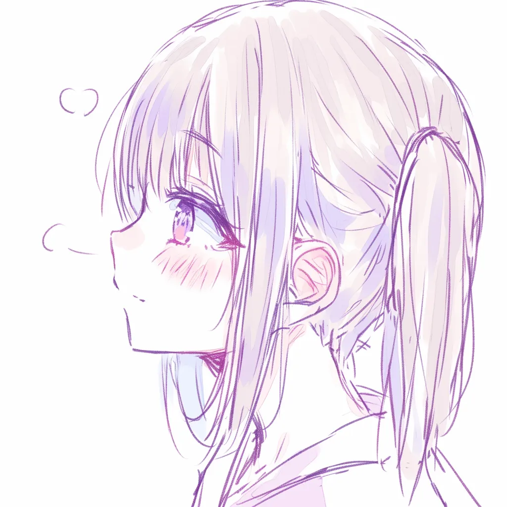 耳の後れ毛描き方｜【基本構造】耳の輪郭を露出させつつ、髪の毛の隙間から見えるように配置する描き方です。耳の軟骨は省略気味で軽く示されています。<br>【演出の方向性】後れ毛により耳の印象が柔らかくなり、少女らしい無邪気さや可愛さが引き立ちます。自然な動きを感じさせる効果があります。<br>