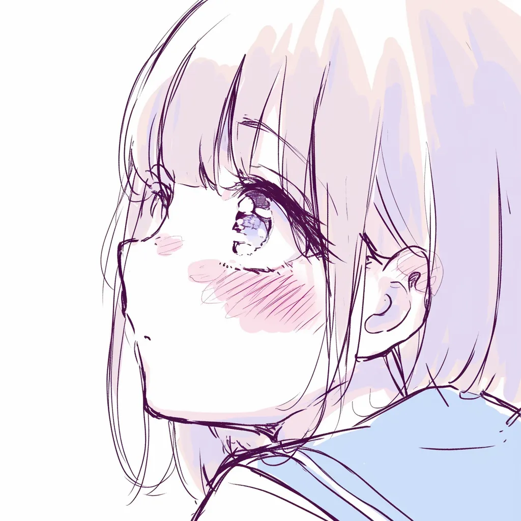 耳の正面寄り描き方｜【基本構造】やや正面寄りの角度で、耳を頭部側面に小さめに描き方を整理しています。内耳の線は省略し、丸みを重視した形です。<br>【演出の方向性】控えめな描写により視線は瞳や表情に集中します。耳は添え物のように働き、清楚で落ち着いた印象を強調します。<br>