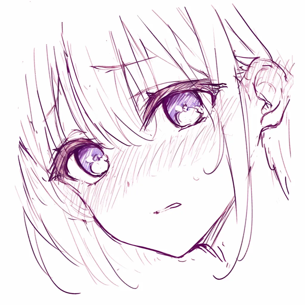 かわいい耳の戸惑い｜【基本構造】正面寄りの角度で首をかしげ、耳と目を近づけた描き方で配置しています。<br>【演出の方向性】耳が赤く染まり、瞳に涙が滲むことで戸惑いや不安を感じさせ、儚い魅力を強調する演出になっています。<br>