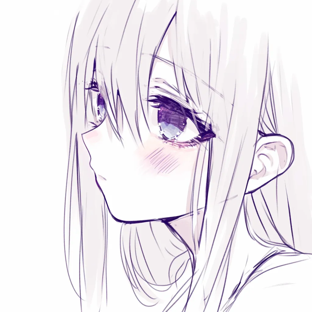 かわいい耳の伏し目｜【基本構造】やや下向きの顔に耳を配置する描き方で、髪が額から耳にかけて流れるように整理されています。<br>【演出の方向性】視線を伏せた瞳と耳の赤みが連動し、内向的で思慮深い印象を作り出しています。<br>