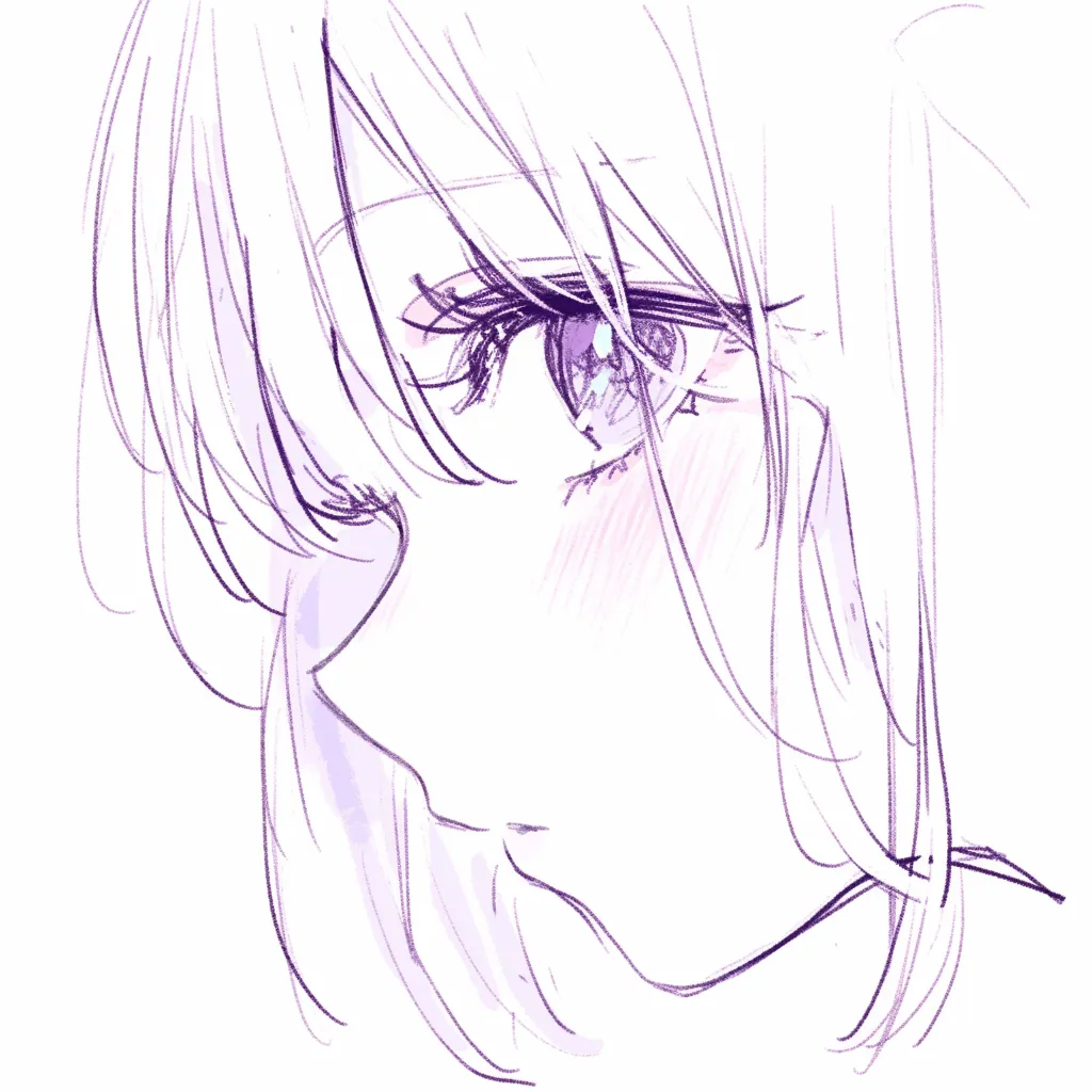 口の横顔｜【基本構造】顔の輪郭に沿って横から口を配置する描き方で、頬の丸みと顎のラインをシンプルに整理しています。<br>【演出の方向性】控えめな唇の線と頬の赤みが、無言の照れや内向的な印象を演出しています。視線の方向が静かな余韻を残します。<br>