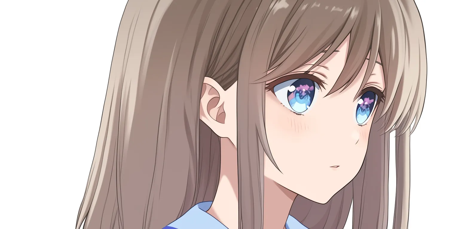 髪ハイライトの横顔｜【基本構造】髪を肩に沿わせた横顔の描き方で、滑らかな毛束の流れと光の入り方を整理しています。瞳の反射と同調させることで自然な立体感を生み出しています。<br>【演出の方向性】淡く差し込むハイライトが髪の柔らかさを強調し、清楚で落ち着いた雰囲気を与えています。視線の静けさと髪の光沢が調和することで穏やかな印象を演出しています。<br>