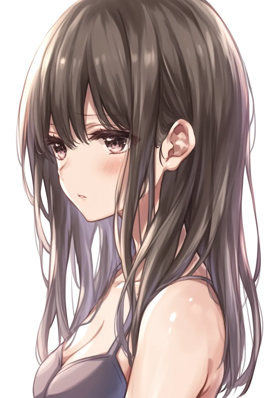 ロングの濡れ髪風｜【基本構造】肩から胸にかけて濡れたようにまとまるロングを描くことで、体の立体感を強めています。<br>【演出の方向性】髪の光沢表現により、湿り気のある色気と儚さが漂っています。<br>