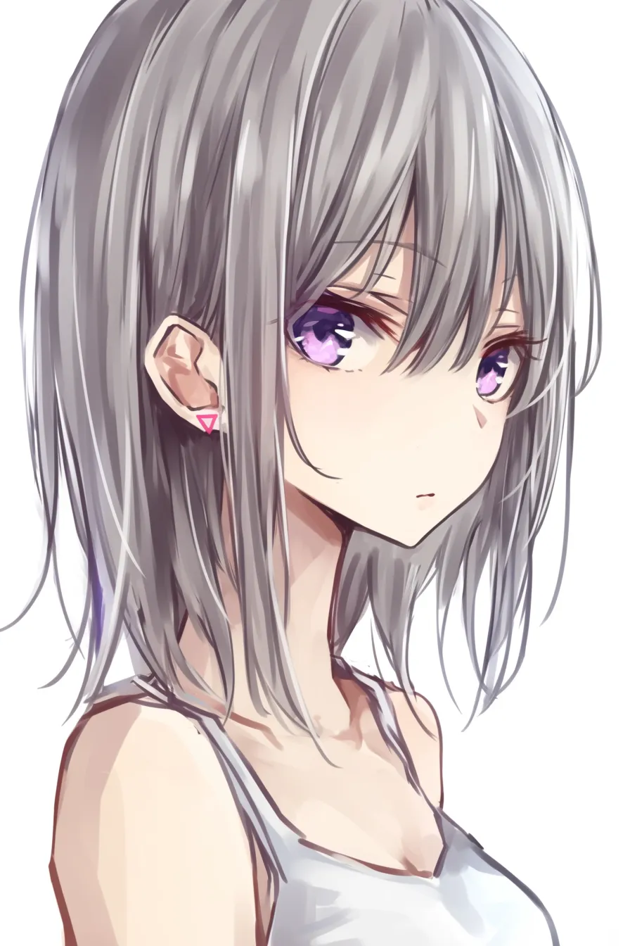 セミロングの冷静さ｜【基本構造】耳を出す髪型を描き方で整理し、正面寄りの安定したバストアップ構図で輪郭をすっきり描いています。<br>【演出の方向性】薄い色調と小さな口の動きが冷静な雰囲気を際立たせ、視線の鋭さで静かな緊張感を表現しています。<br>