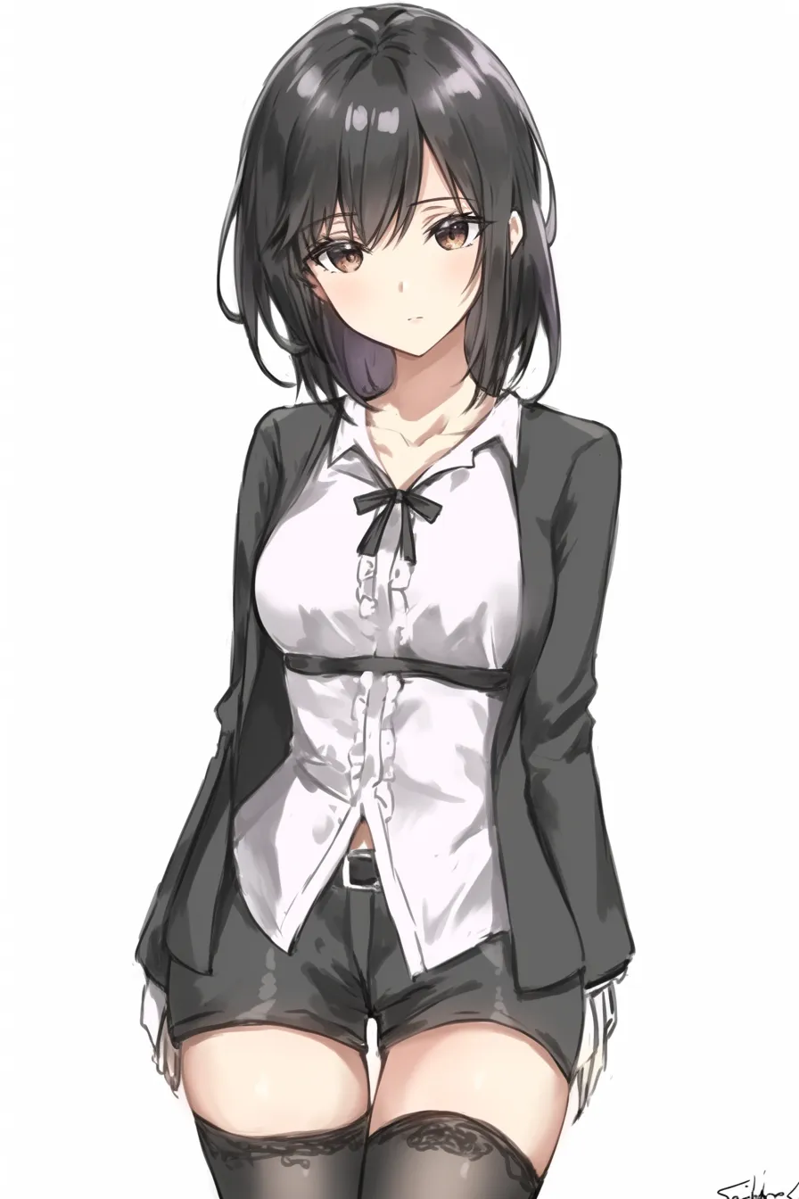 セミロングのフォーマル｜【基本構造】肩にかかる髪を整え、上下のコントラストが効いた服装と描き方で均衡を保っています。<br>【演出の方向性】落ち着いた色合いと直線的な服のラインがフォーマルさを際立たせ、視線に理知的な印象を与えています。<br>