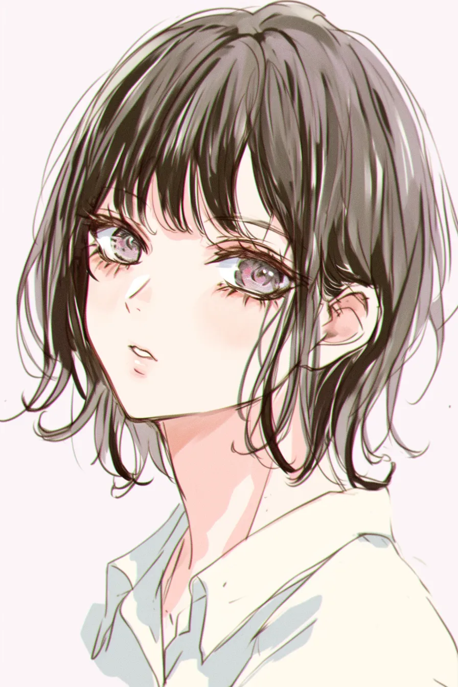 セミロングの憂い｜【基本構造】やや乱れを残した髪を肩にかけ、伏し目がちの描き方で顔の奥行きを表現しています。<br>【演出の方向性】髪の影を強めに落とし、口元をわずかに開けることで憂いを帯びた感情を滲ませています。<br>