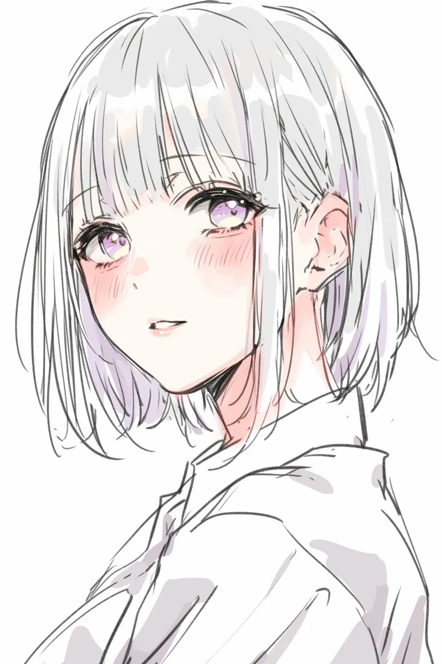 セミロングの微笑ましさ｜【基本構造】柔らかく波打つ髪を肩に沿わせ、横を向きながら口角を上げる描き方で明るい印象を構築しています。<br>【演出の方向性】目元の光と頬の赤みが笑顔を際立たせ、親しみやすさと安心感を観る者に伝えます。<br>