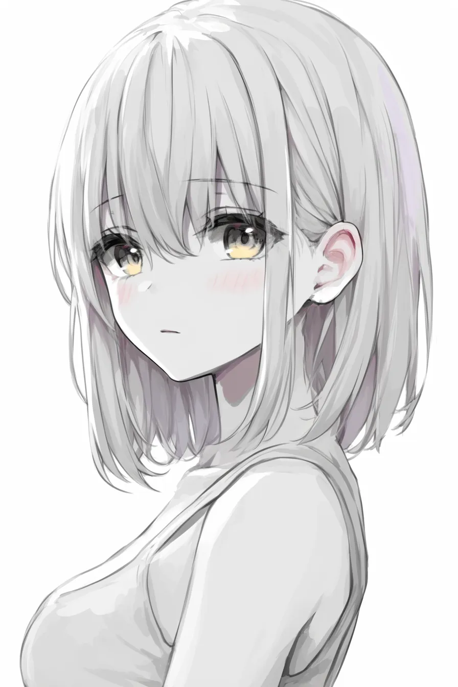 ボブの儚さ｜【基本構造】柔らかいタッチで頬を覆う髪を描き、全体に淡いトーンでまとめています。<br>【演出の方向性】黄色の瞳が弱々しく光り、静かな口元と赤らみが儚さと孤独感を引き出しています。<br>