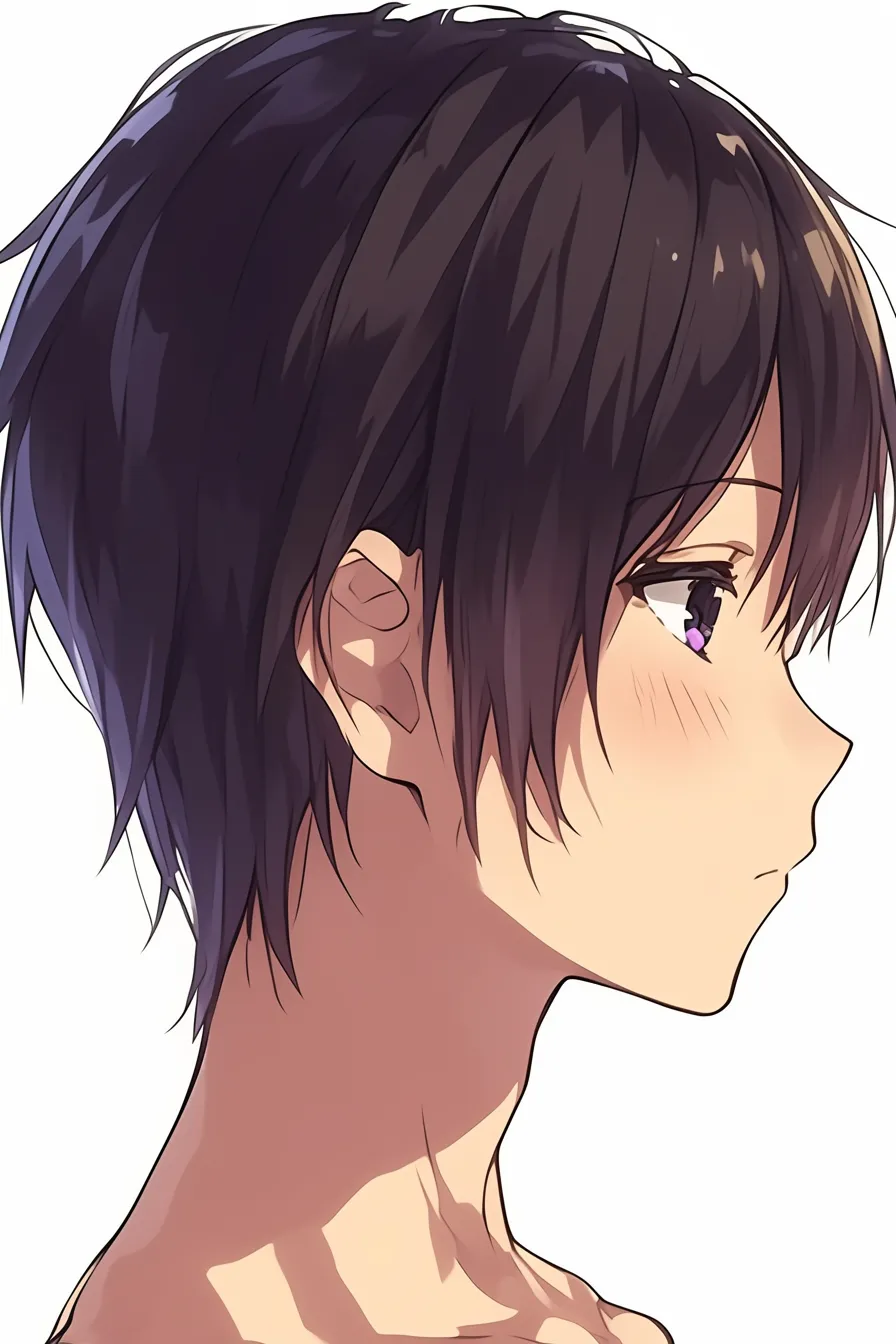 ショートの硬派｜【基本構造】首筋を長めに見せる横顔を描き方で整理し、髪を鋭角的に整えています。<br>【演出の方向性】引き締まった口元と影を効かせた表現で、硬派で凛々しい印象を与えています。<br>