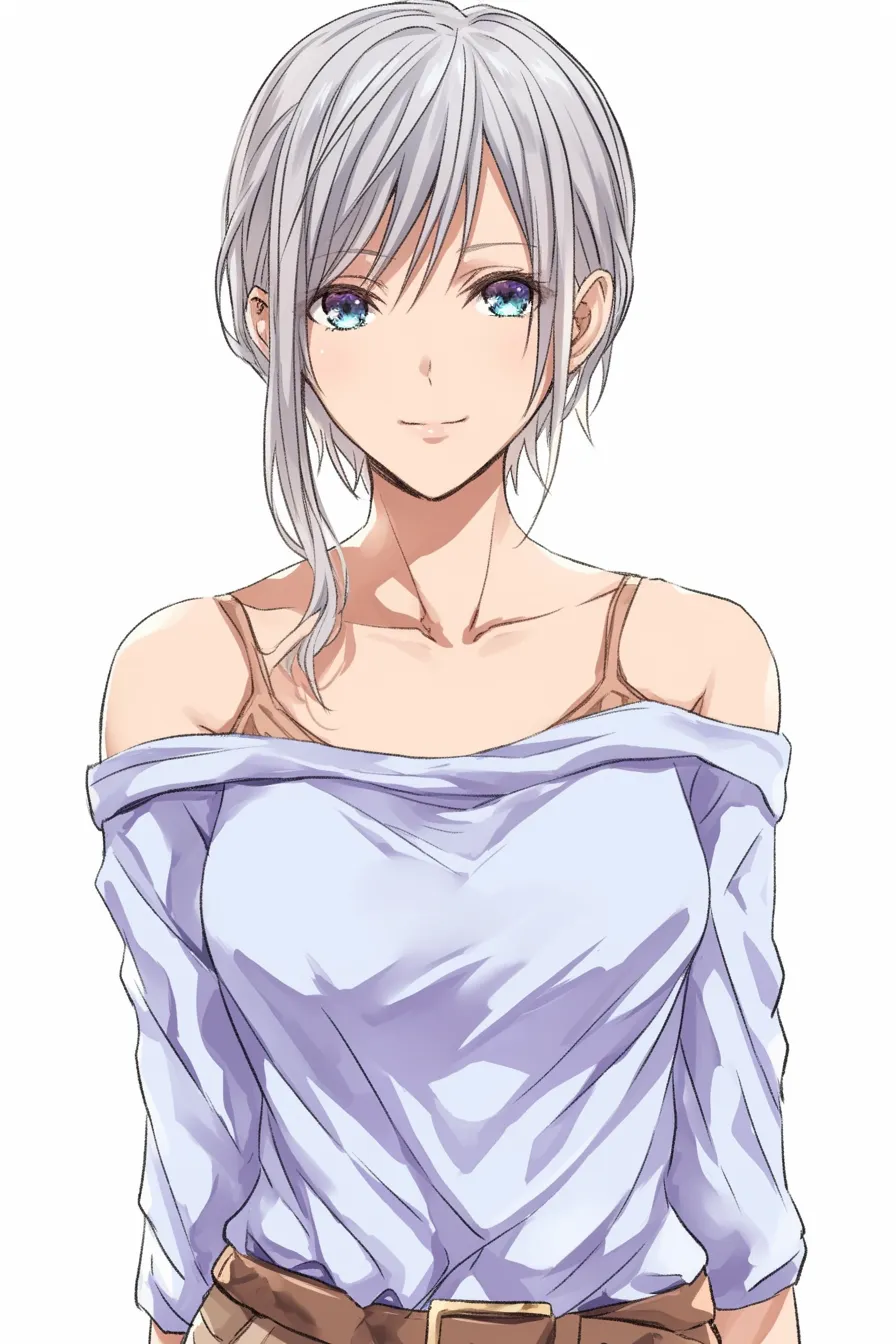 ショートのスマート｜【基本構造】肩を落としてリラックスした姿勢に、まとめた髪を描き方で整理しています。<br>【演出の方向性】澄んだ青い瞳と柔らかな笑顔が、スマートで都会的なかっこよさを演出しています。<br>